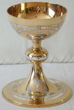 Solid silver gilt antique French Romanesque Chalice.